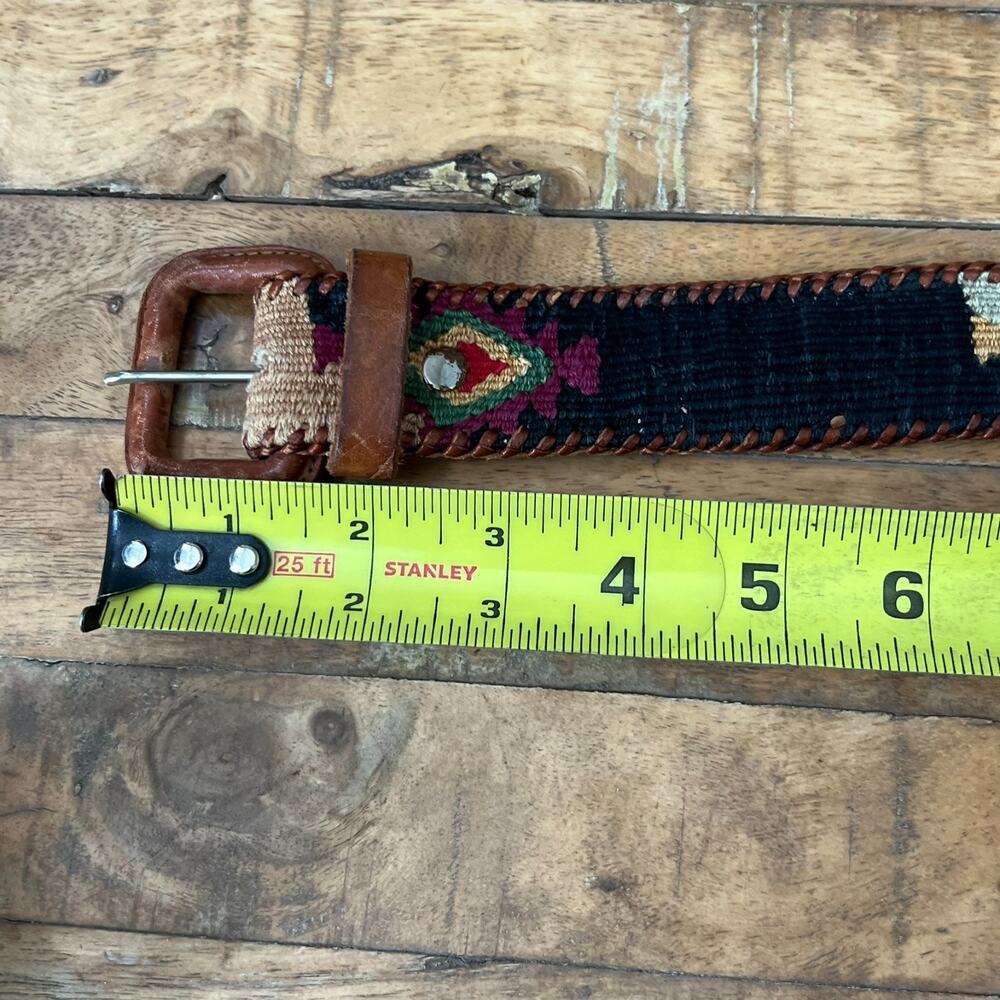 The Leather Belt 34 Handcrafted Multicolor Southwestern Woven Vintage - Picture 12 of 13